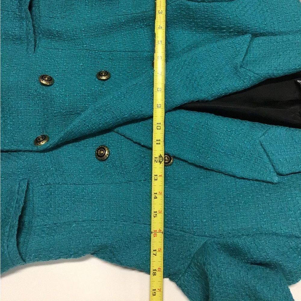 Zara Green Tweed Double Breast Blazer Size Large - Picture 6 of 7